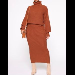 Fashion Nova Helena Sweater + Skirt Set cognac